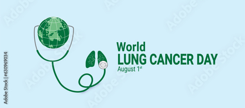World Lung Cancer day is observed every year on August 1.The Day Poster, banner with green color map cancer awareness ribbon vector illustrator. Symbol of world lung cancer awareness month in August.
