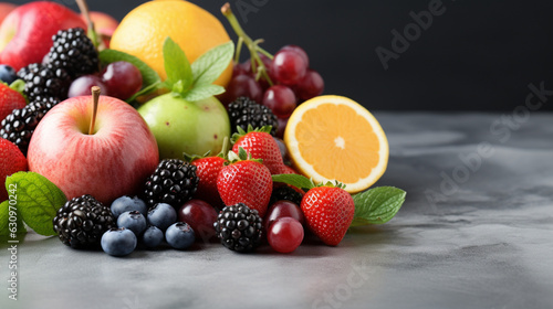 Fresh organic fruits lineup isolated on background  copy space