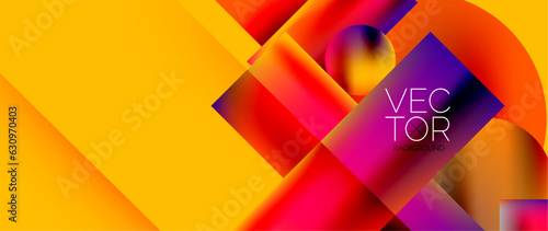 Squares and circles design. Fluid color gradients with metallic effects. Serene synergy of shapes, merging squares and circles into harmonious, captivating design