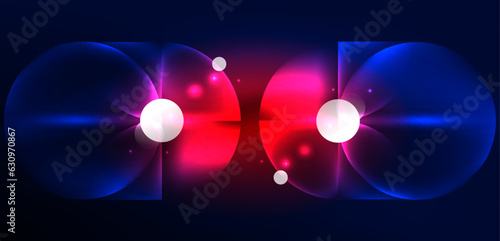 Abstract background shiny glowing neon color round elements and circles. Techno futuristic vector Illustration For Wallpaper, Banner, Background, Card, Book Illustration, landing page