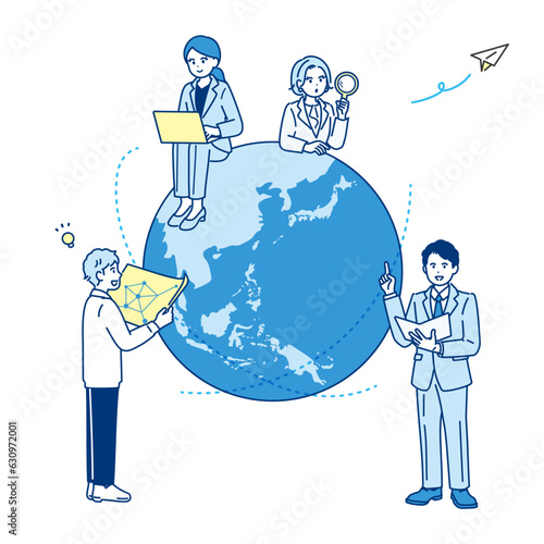 地球とビジネスパーソン　グローバル化のイメージイラスト素材