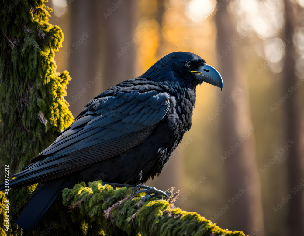 Naklejka premium Raven on a fence. Created with Generative Ai technology.