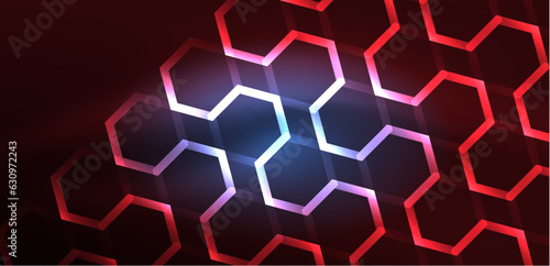 Abstract background techno neon hexagons. Hi-tech vector illustration for wallpaper, banner, background, landing page, wall art, invitation, prints, posters