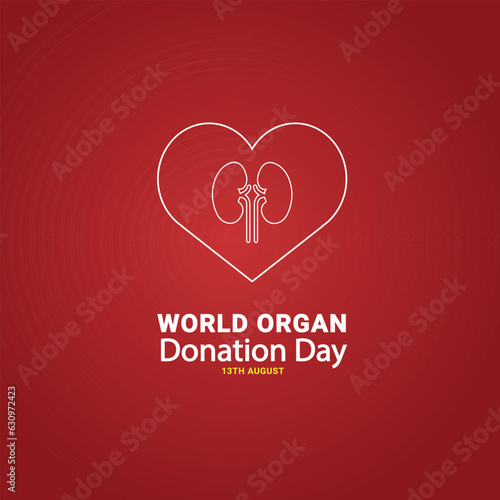 World Organ Donation Day 13th August . Organ donation concept kidney with Vector template Design for banner, card, poster, background.