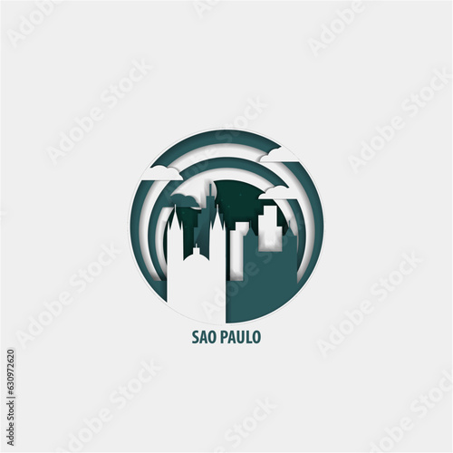 Sao Paulo Brazil creative paper cut layer craft vector illustration. Origami style city skyline travel art in depth illusion