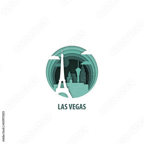 USA United States of America Las Vegas creative paper cut layer craft vector illustration. Origami style Nevada state skyline travel art in depth illusion