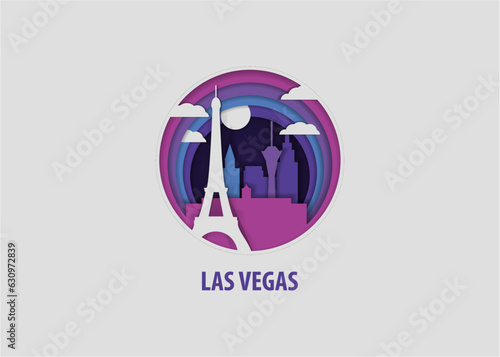USA United States of America Las Vegas creative paper cut layer craft vector illustration. Origami style Nevada state skyline travel art in depth illusion