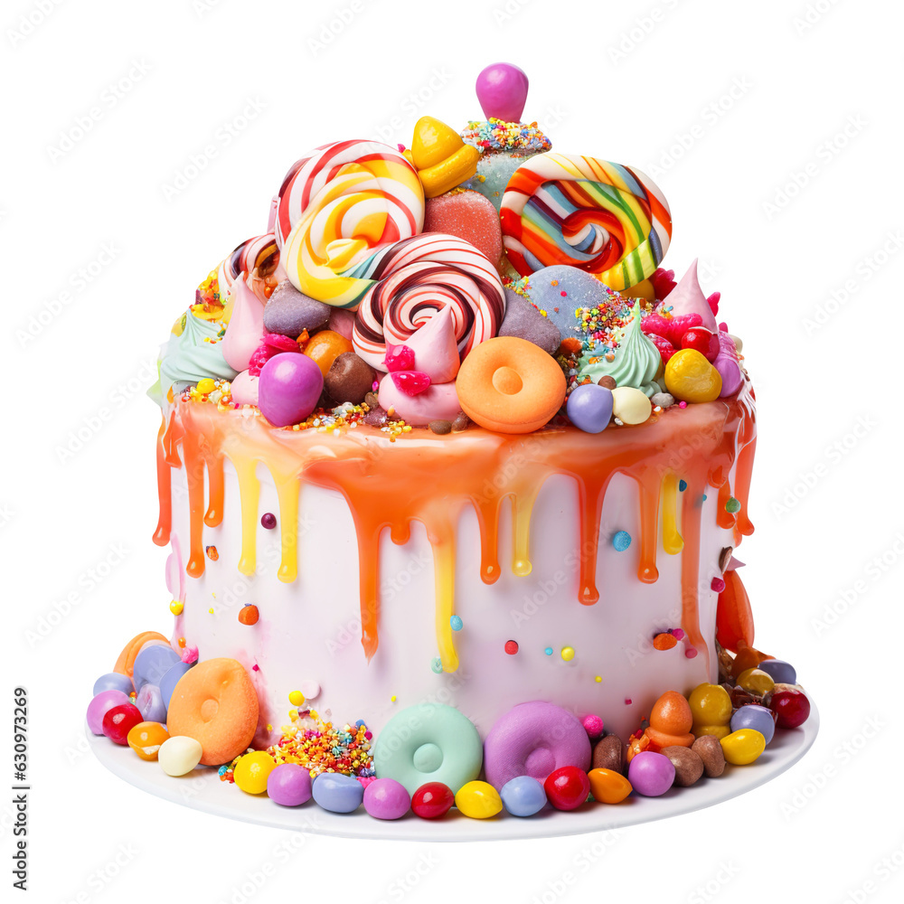 birthday cake with candles isolated on a transparent background Stock