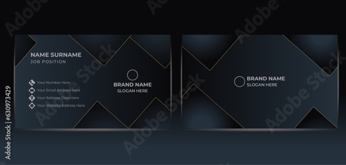 Modern Luxury business card template with dark gradient luxury background and metallic silver contents for smart startups