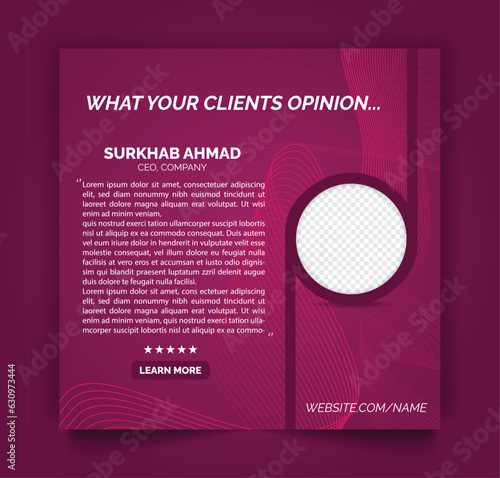 Social media post template or customer feedback review testimonial web banner layout or template