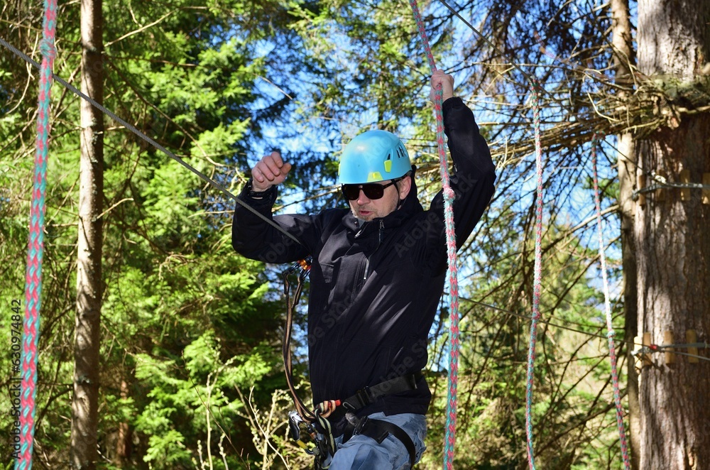 Emotional expressions on the faces of high climbers in an amusement rope park