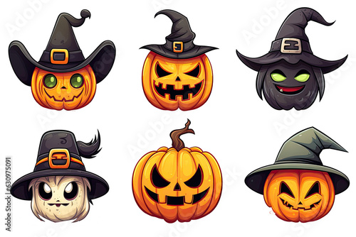 set of cute Halloween Element decoration illustration template. icon, sticker. with transparent background.  © gusion