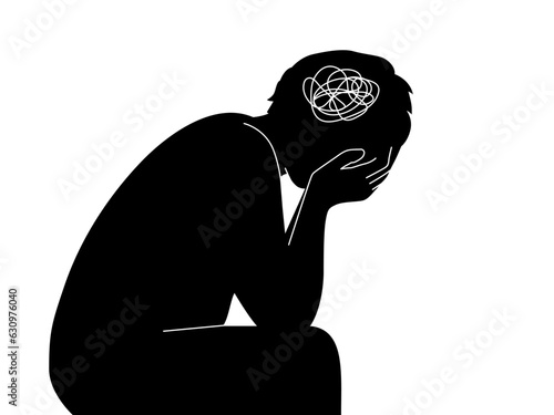 Silhouette of a human do hands covering face with sad emotion, mental health concept. flat vector illustration.