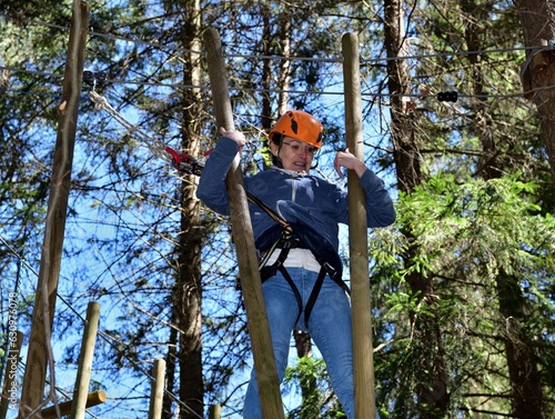 Emotional expressions on the faces of high climbers in an amusement rope park