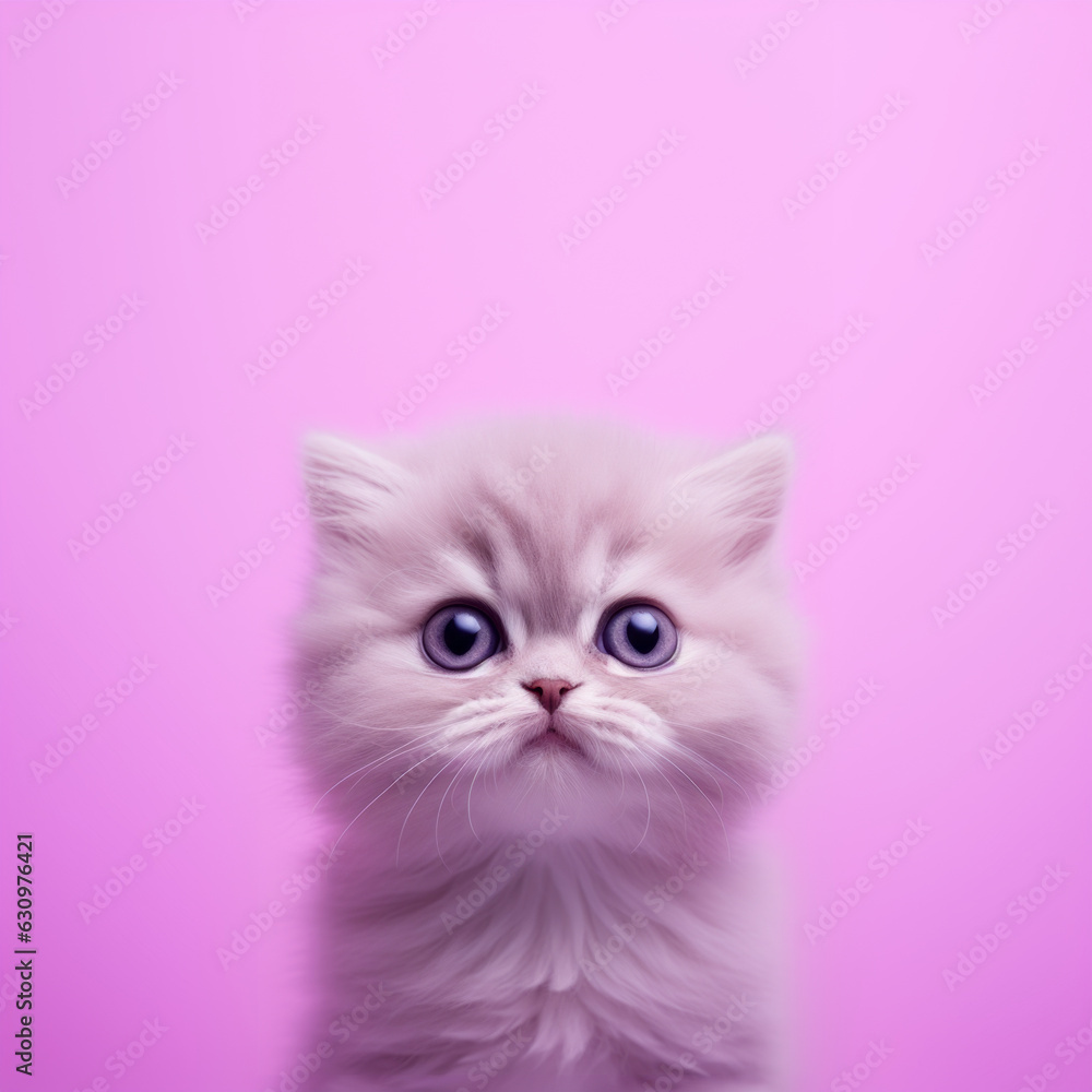 Feeling pawsitively, pink-tastic. Cute puffy kitty on a pastel purple background. Generative AI. Feeling pawsitively, pink-tastic. Cute puffy kitty on a pastel purple background. Generative AI.