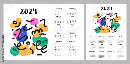 Calendar layout for 2024. Abstract illustration. Minimalistic monthly plan. Layout for printing A4  A5
