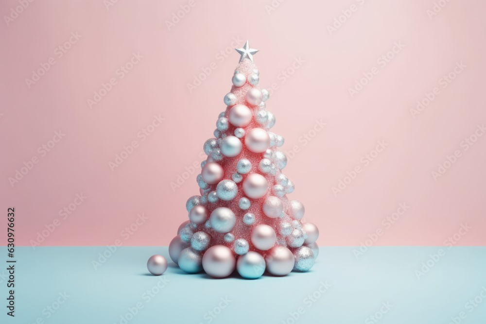 Christmas and New Year in Pastel Pink Perfection. Minimal bacground. Generative AI. Christmas and New Year in Pastel Pink Perfection. Minimal bacground. Generative AI.