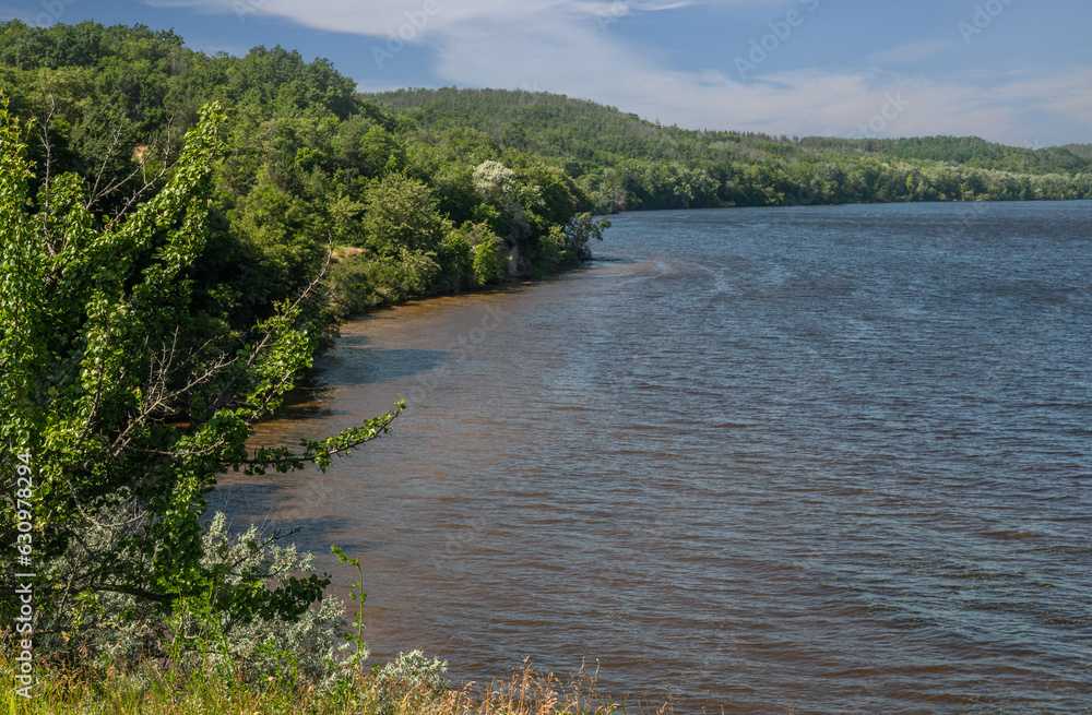 View of the Dnieper River from a high bank.