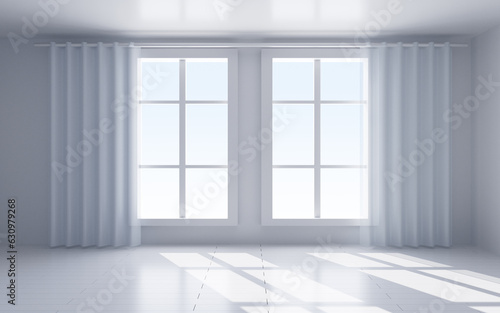 White interior building with windows  3d rendering.