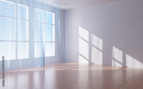 White interior building with windows  3d rendering.