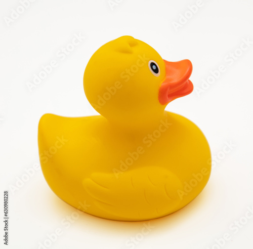 Υellow rubber duck isolated on white, above view