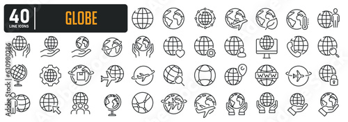 Globe simple minimal thin line icons. Related earth, globe, environment, communication. Editable stroke. Vector illustration.