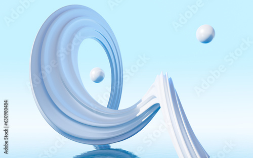 Abstract spiral curves and water surface background  3d rendering.