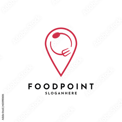 Food point logo design creative idea with spoon and fork symbol