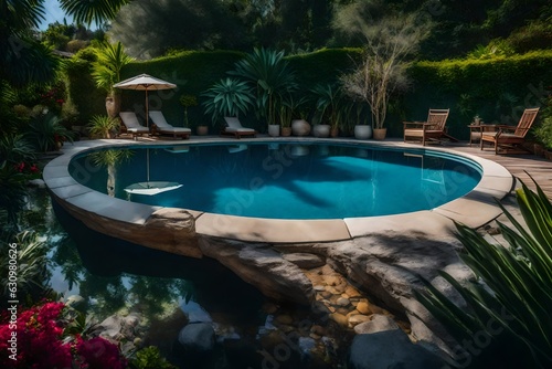 swimming pool in the garden Created by AI