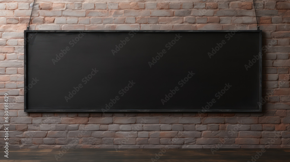A school blackboard hanging over a brick wall in the style of panoram A school blackboard hanging over a brick wall in the style of panoram