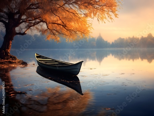 Ruhige Gewässer: Herbstliche Bootsspiegelung