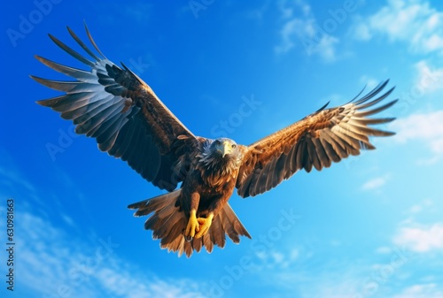 eagle flying in the air with clear blue sky. generative ai