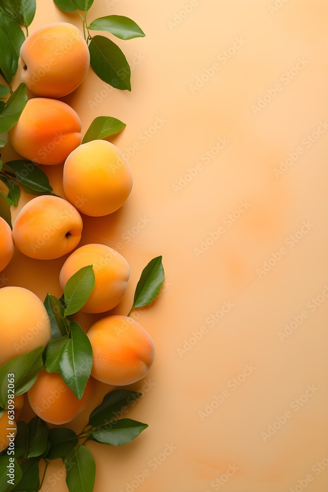 Apricots on orange background, empty copy space, Vertical format 2:3 Apricots on orange background, empty copy space, Vertical format 2:3