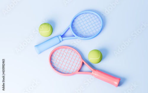 Cartoon tennis and tennis racquet, 3d rendering. © 婷婷 季