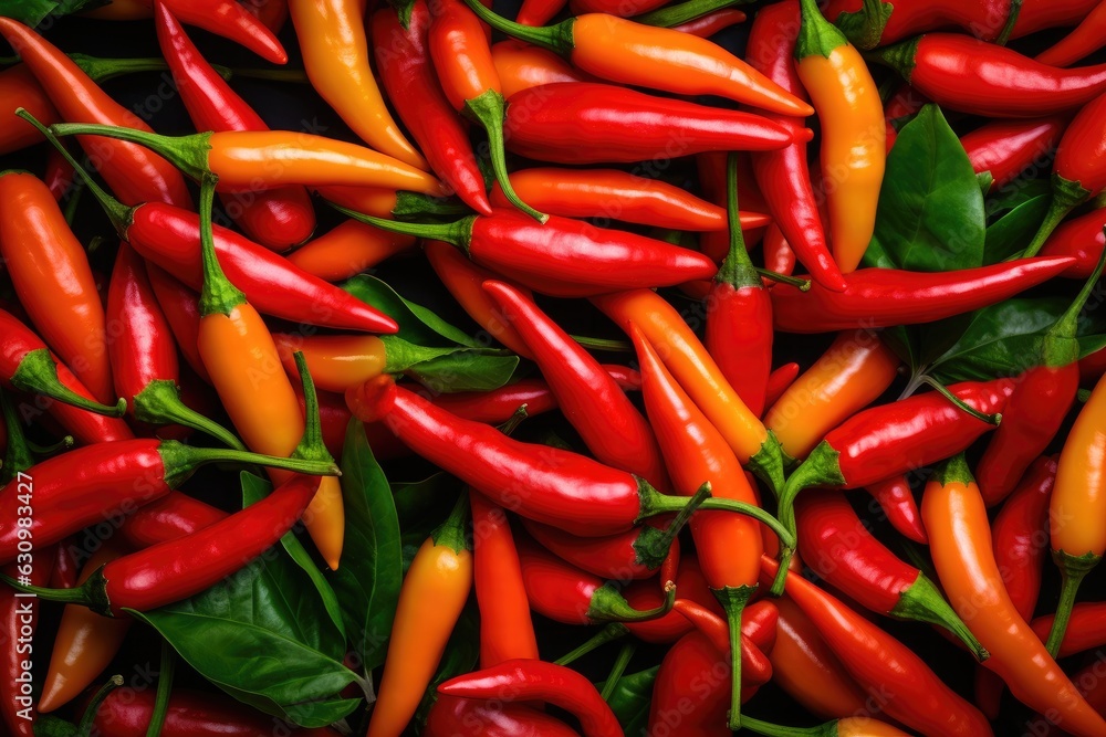 Red and orange peppers background