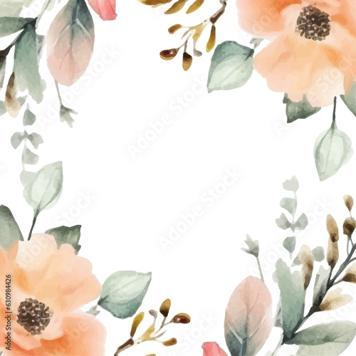 Floral watercolor wedding invitation template. White peach leave and flower background. Greeting card. © SyahCreation