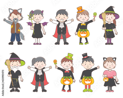 ハロウィンの仮装をした子供たちのイラスト