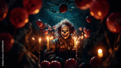 the devil's jest: an unsettling halloween tale of a diabolical clown's sinister games at a night filled with fright and laughter turned to screams. Ai Generated photo