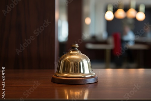 Hotel ring bell on counter desk at front reception.