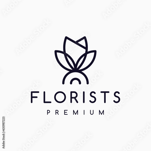 with line style logo icon design template vector illustration flowers