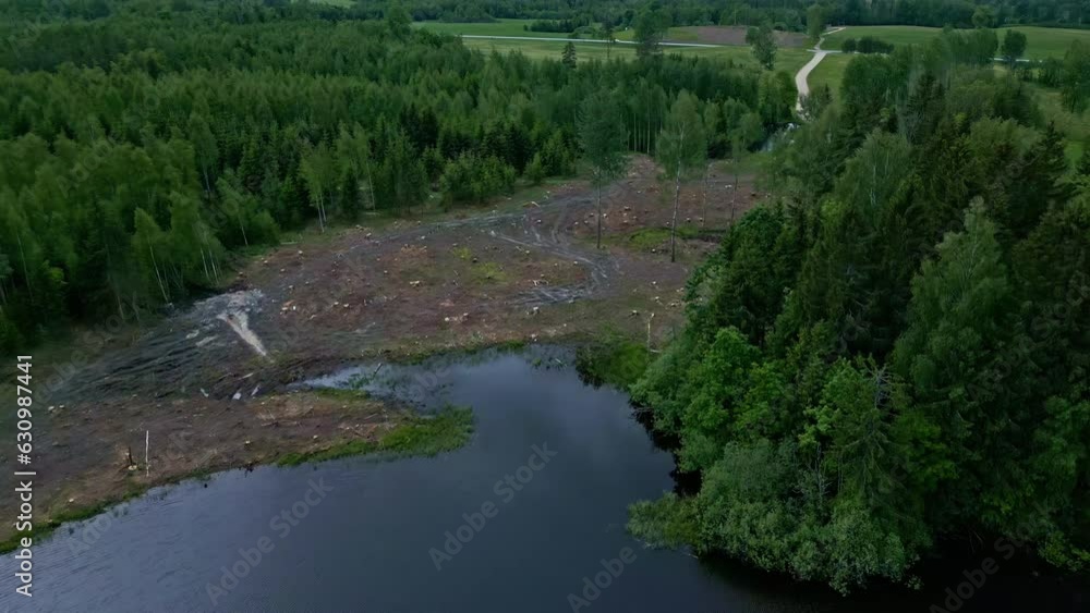 Forest deforestation process, aerial drone view Forest deforestation process, aerial drone view