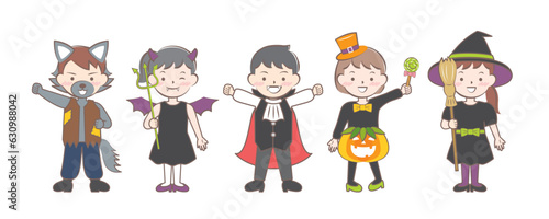 ハロウィンの仮装をした子供たちのイラスト