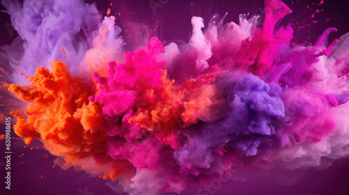 Holi paint splash, pink, purle, red, orange color. Abstract colorful background. 