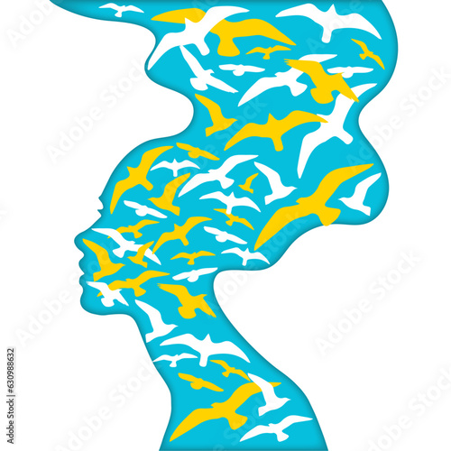 Ukrainian soul symbol girl and birds
