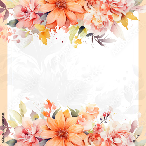 Colorful modern wedding invitation card with flora and flower