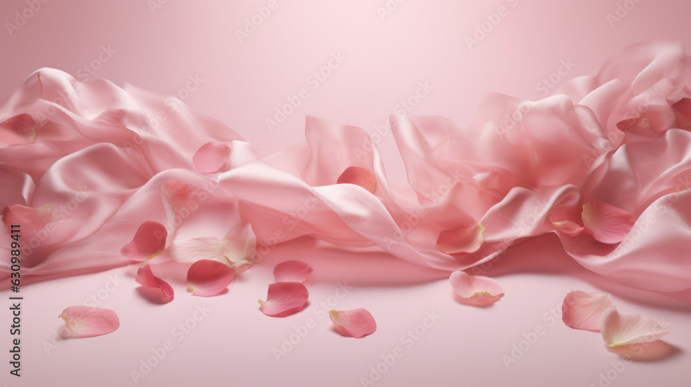 Obraz premium Pink rose petals on pink pale background. 