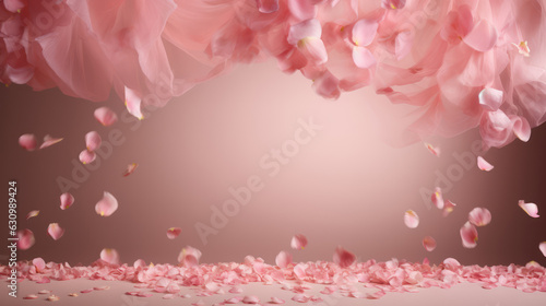 Pink rose petals on pink pale background. 