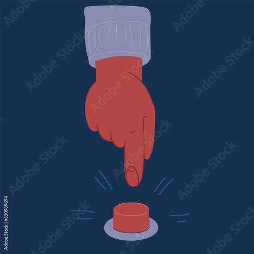 Cartoon vector illustration of hand try to push the button