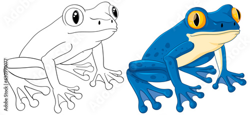 Outline Blue Frog Cartoon Coloring Page