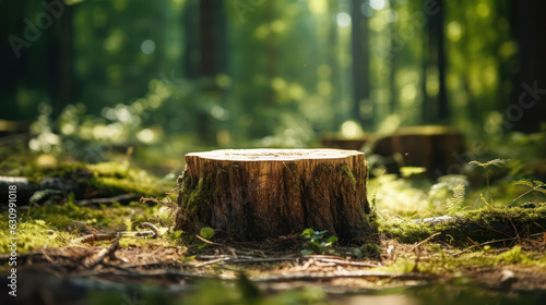 Tree stump foreground with summer forest photo